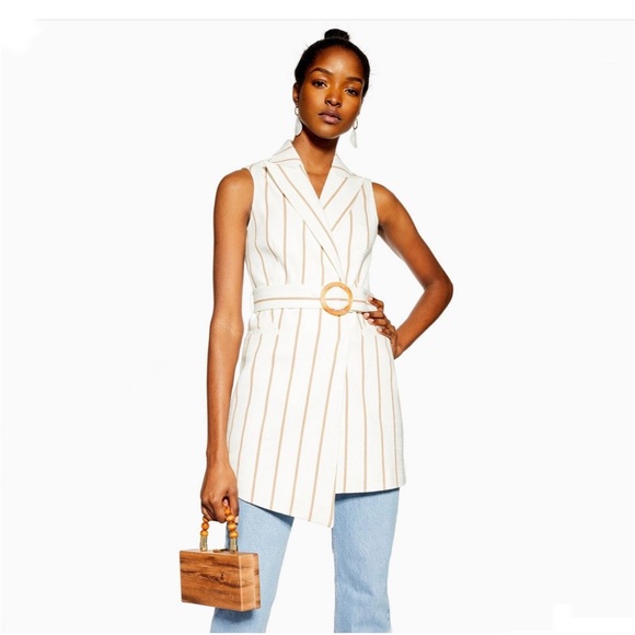 NWOT- Topshop- Belt Stripe Sleeveless Blazer- Size US 10 - Picture 3 of 10